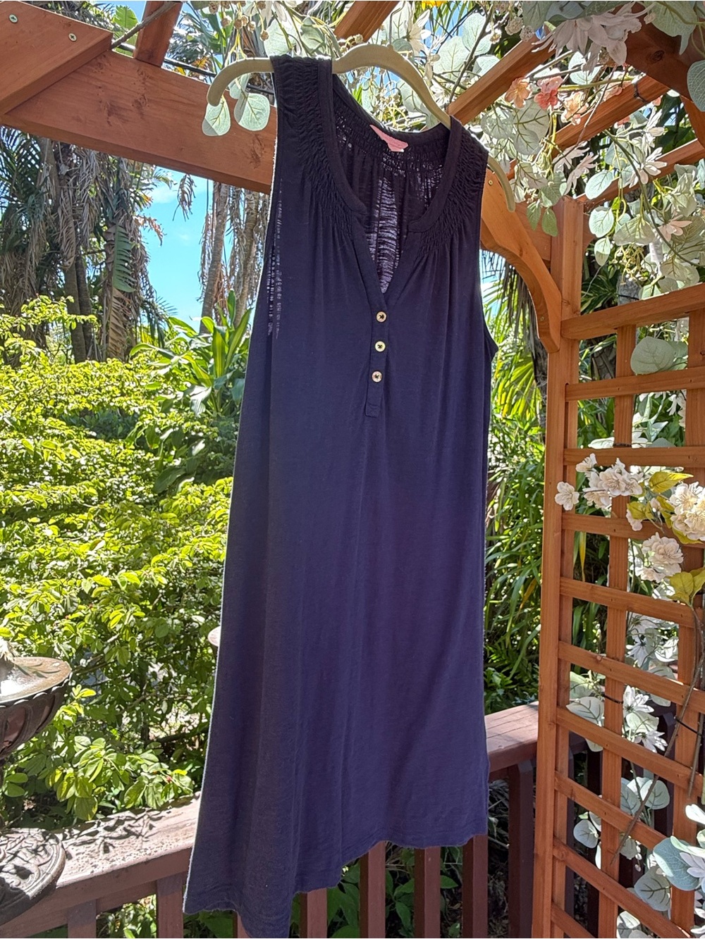 Lilly Pulitzer Essie Smocked Henley Knit Sleeveless Shift Dress Navy Blue - M